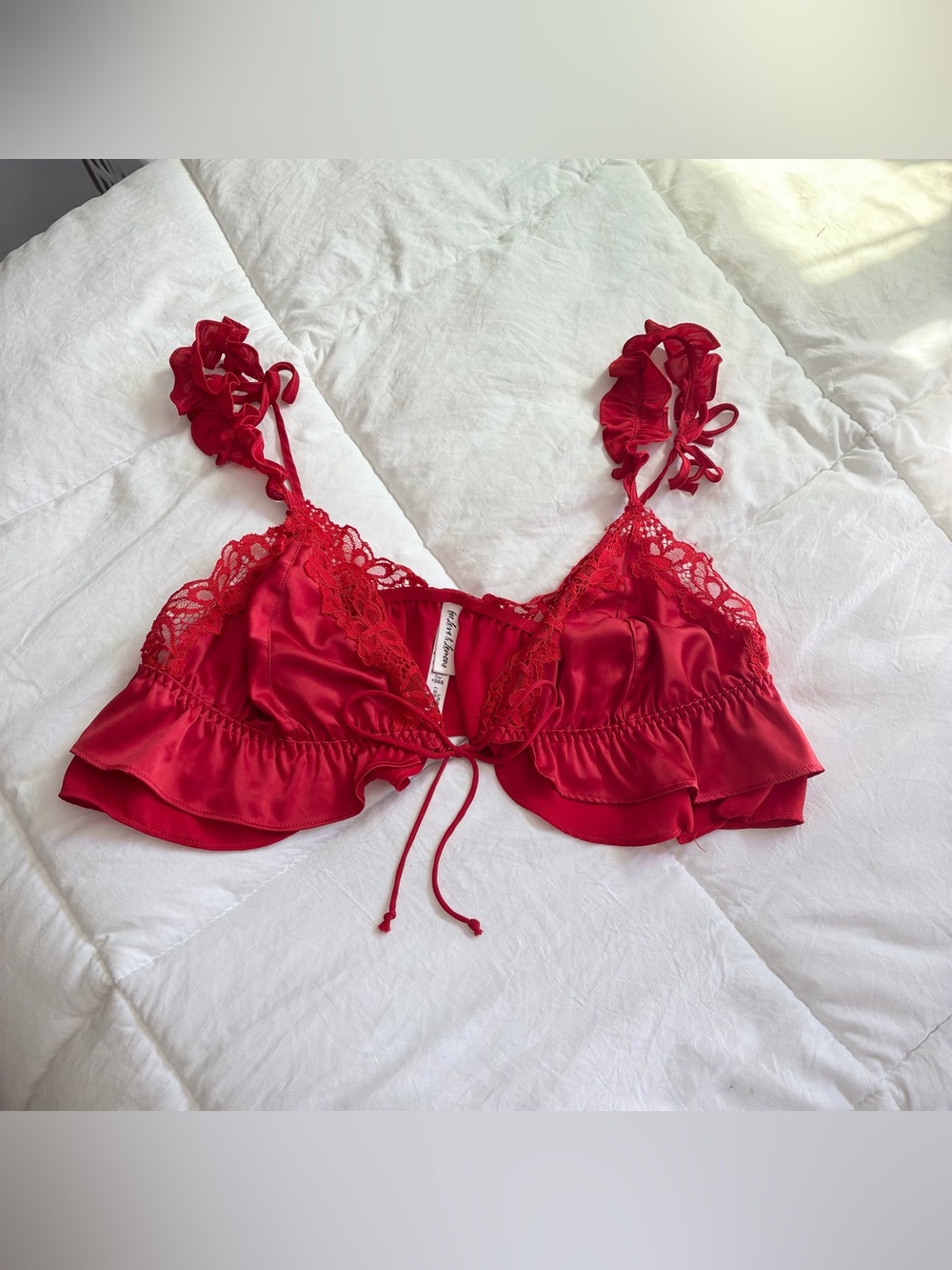 For Love and Lemons red sexy lace satin top